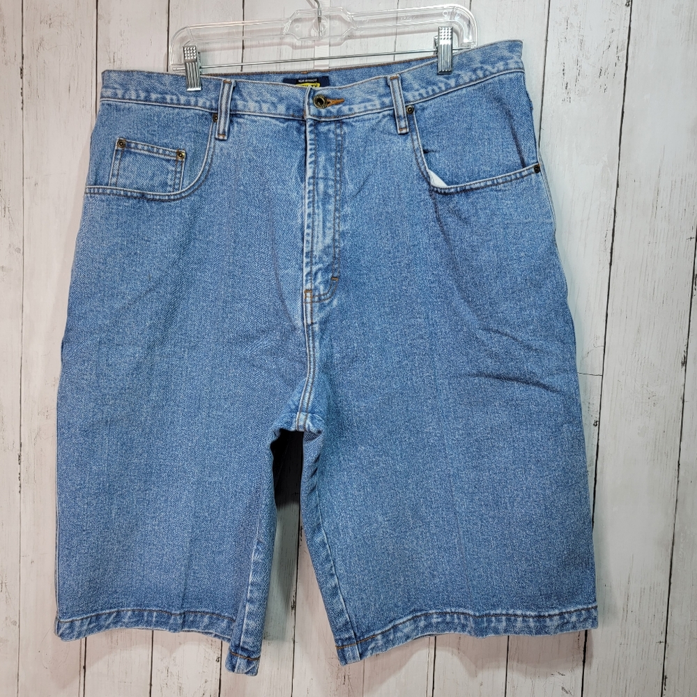 Vintage Wear Anywhere Utility Men's Blue Denim Shorts Size 40x13" HipHop 90's.